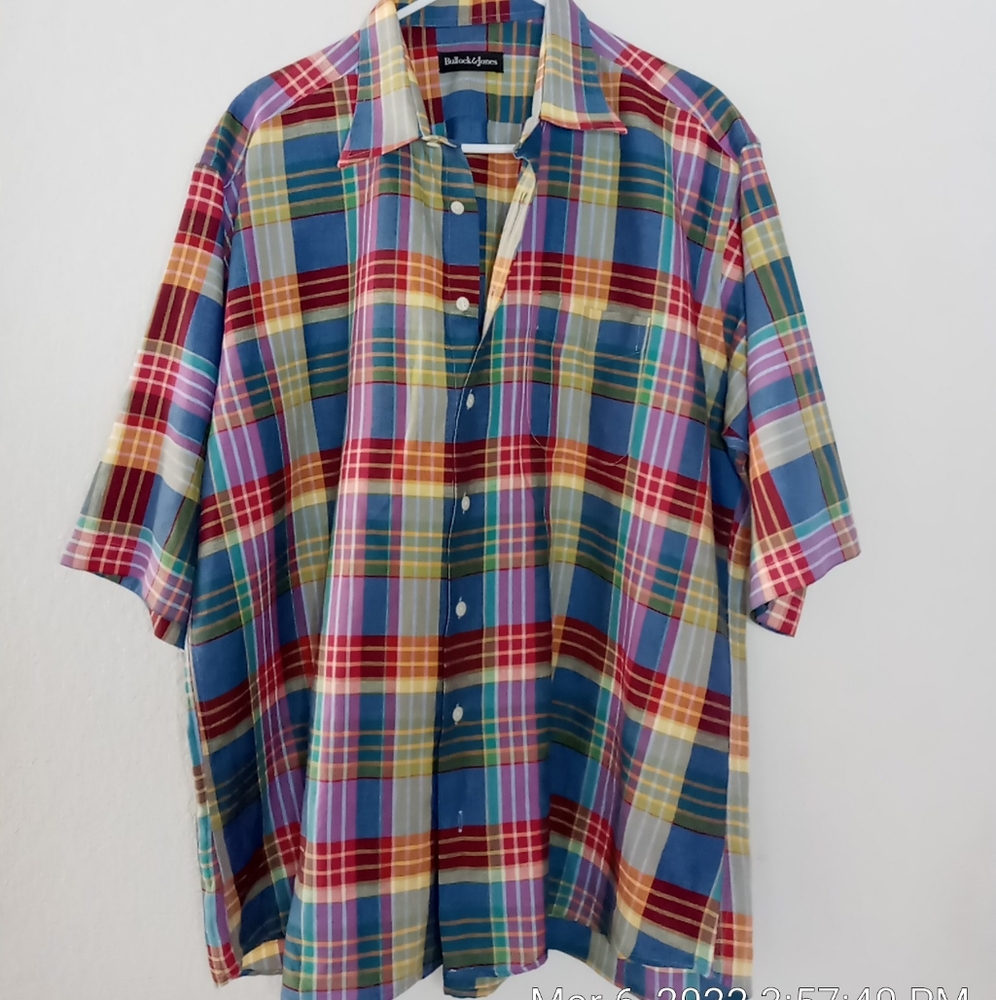 Bullock & Jones XL Linen and Cotton Blend Plaid Shirt